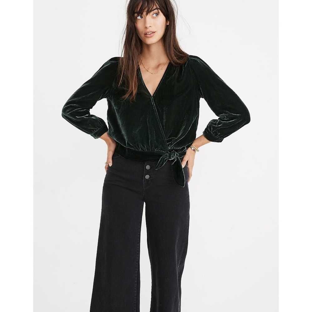 MADEWELL dark green velvet wrap top